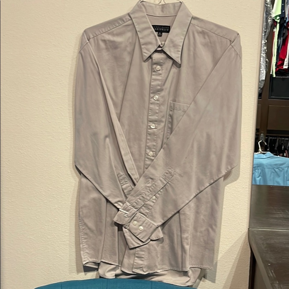 Perry Elis Portfolio Gray Mens Shirt Neck 16 1/2